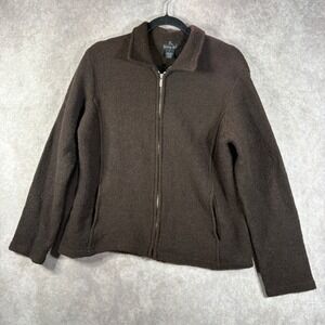 Tally-Ho Jacket Women M Brown Full Zip 100% Wool Collared Cardigan Pockets